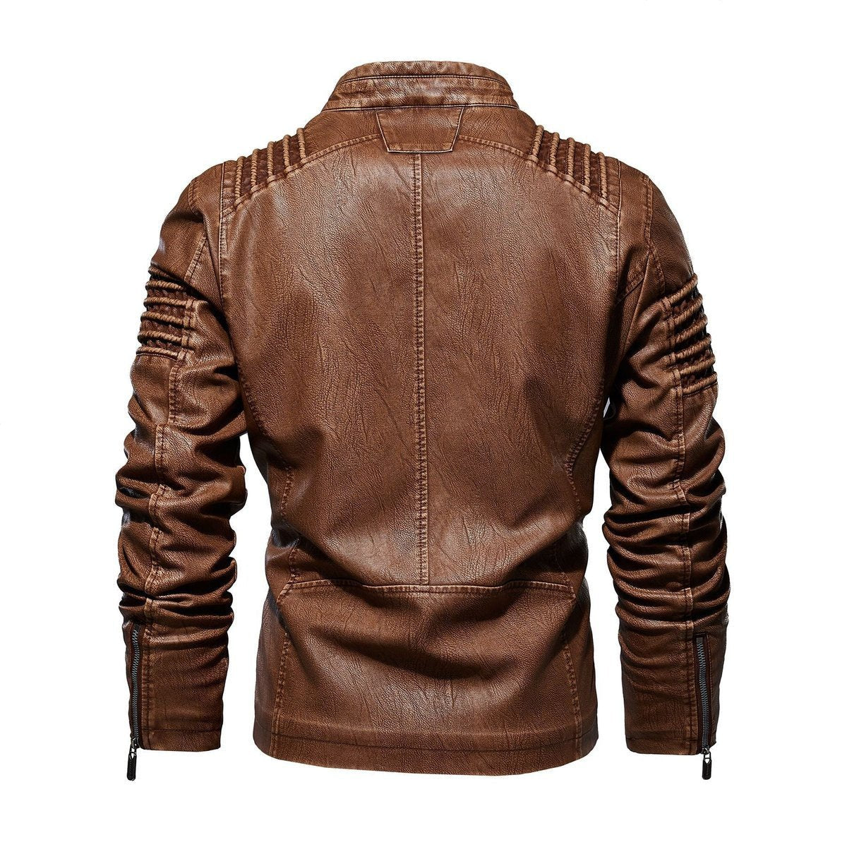 Biker jacket homem couro sintético com ombros estruturados e forro fleece