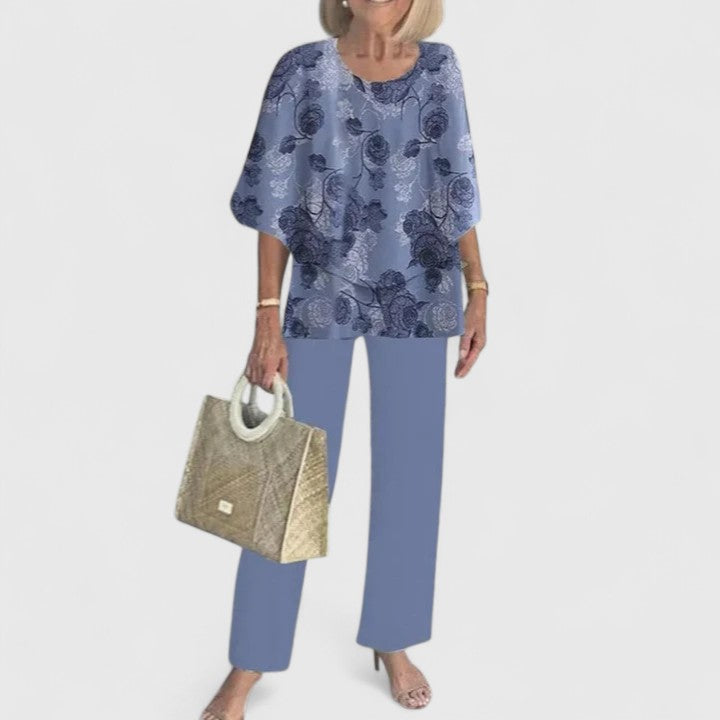 Conjunto feminino duas peças calça wide leg e blusa relaxed fit