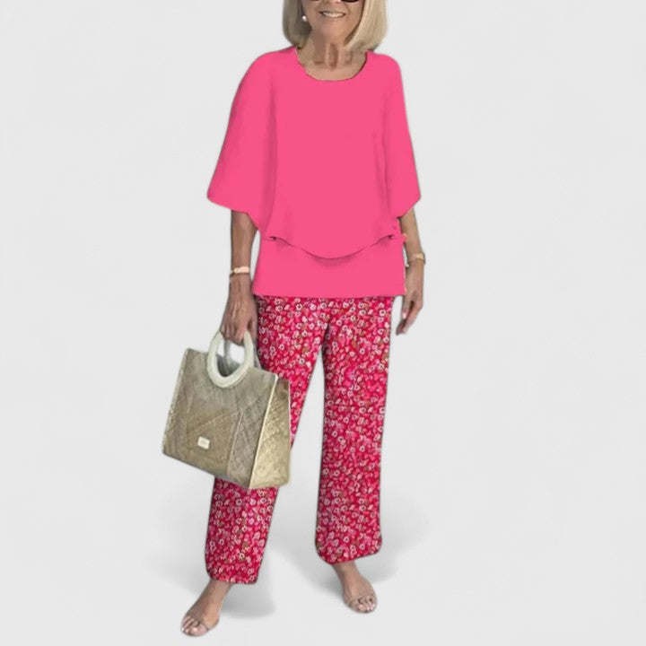 Conjunto feminino duas peças calça wide leg e blusa relaxed fit