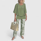 Conjunto feminino duas peças calça wide leg e blusa relaxed fit