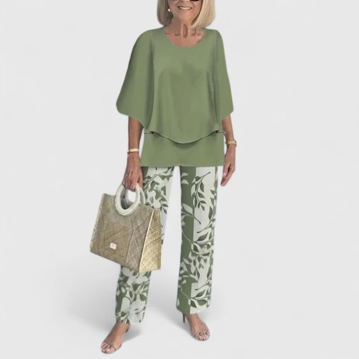 Conjunto feminino duas peças calça wide leg e blusa relaxed fit