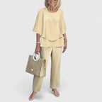 Conjunto feminino duas peças calça wide leg e blusa relaxed fit