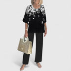 Conjunto feminino duas peças calça wide leg e blusa relaxed fit