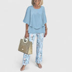 Conjunto feminino duas peças calça wide leg e blusa relaxed fit