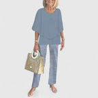 Conjunto feminino duas peças calça wide leg e blusa relaxed fit
