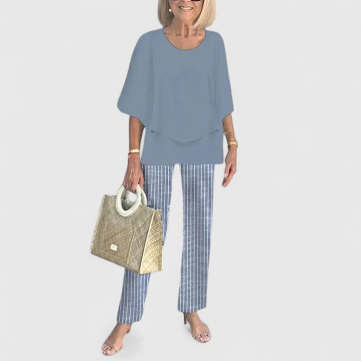 Conjunto feminino duas peças calça wide leg e blusa relaxed fit