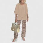 Conjunto feminino duas peças calça wide leg e blusa relaxed fit