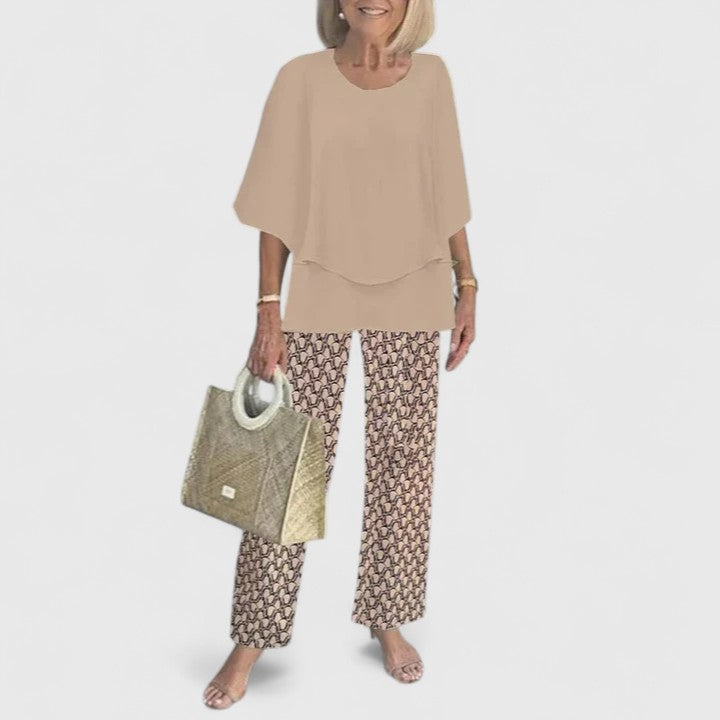 Conjunto feminino duas peças calça wide leg e blusa relaxed fit