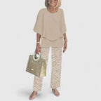 Conjunto feminino duas peças calça wide leg e blusa relaxed fit
