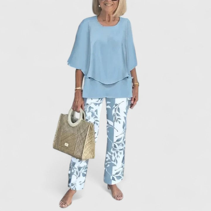 Conjunto feminino duas peças calça wide leg e blusa relaxed fit
