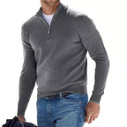 Camisola masculina merino decote em V com fecho de correr