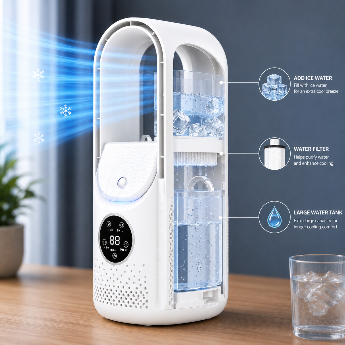 Climatizador portátil sem pás silencioso e compacto para casa e escritório