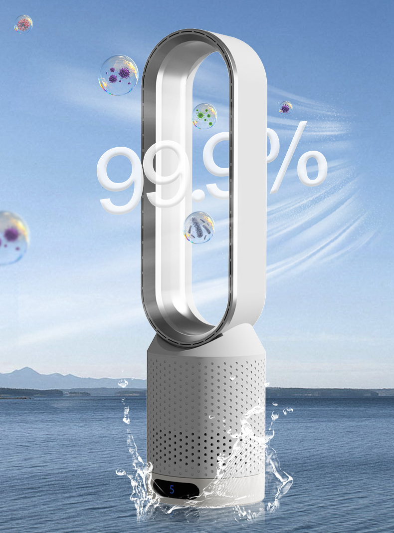 Ventilador torre sem pás 3 em 1 com purificador e esterilizador UV