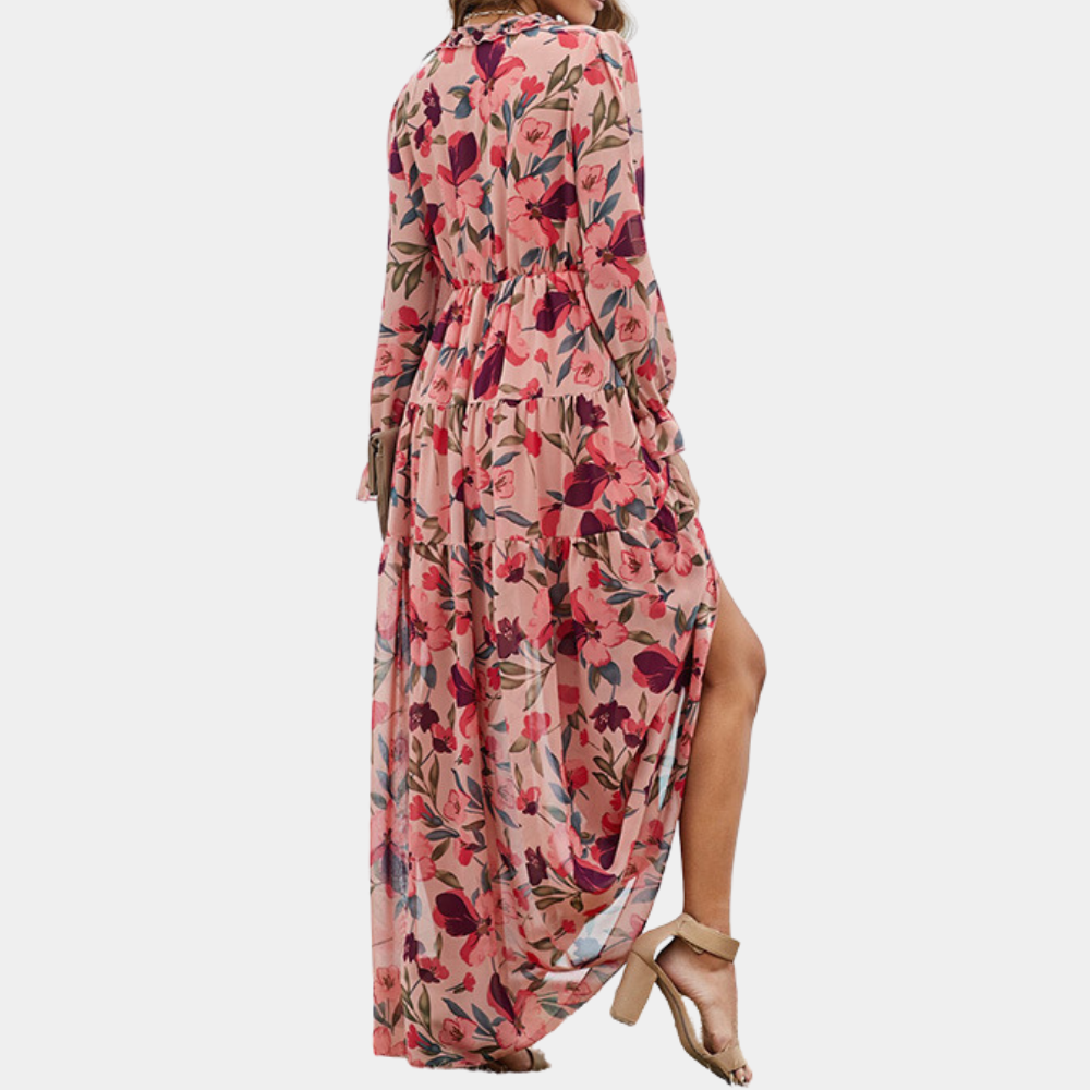 Vestido Maxi Floral | Envolvimento Boho | Decote em V Profundo