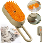 Escova a Vapor 3 em 1 para Pets com massagem, antipelos e spray integrado em ABS