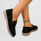 Mocassins femininos clássicos slip-on vista lateral confortável