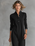 Vestido maxi sweatshirt feminino gola colarinho com acabamento branco minimalista