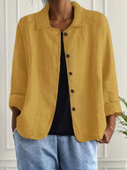 Cardigan feminino algodão linho leve estilo camisa corte relaxado