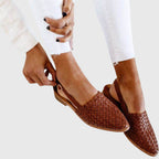 Sapatilhas femininas trançadas slingback bico fino com alça ajustável