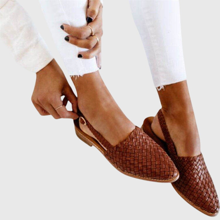 Sapatilhas femininas trançadas slingback bico fino com alça ajustável