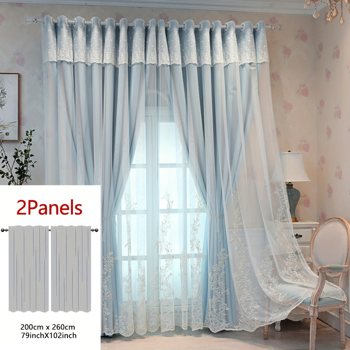 Cortinas bordadas fadas conjunto 2 painéis com filtragem de luz e argolas em poliéster