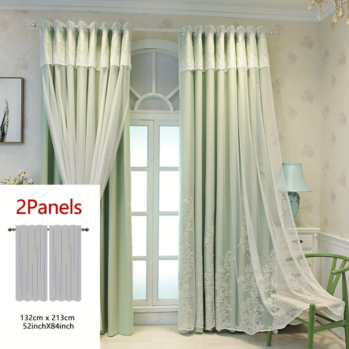 Cortinas bordadas fadas conjunto 2 painéis com filtragem de luz e argolas em poliéster