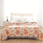 Manta de algodão com borla estilo boémio, padrão floral jacquard 200x230 cm