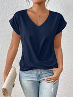 Camiseta feminina manga curta decote coração com leve elasticidade