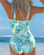 Fato de banho inteiro feminino floral com efeito modelador