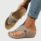 Sandálias ortopédicas femininas cunha slip-on com suporte plantar