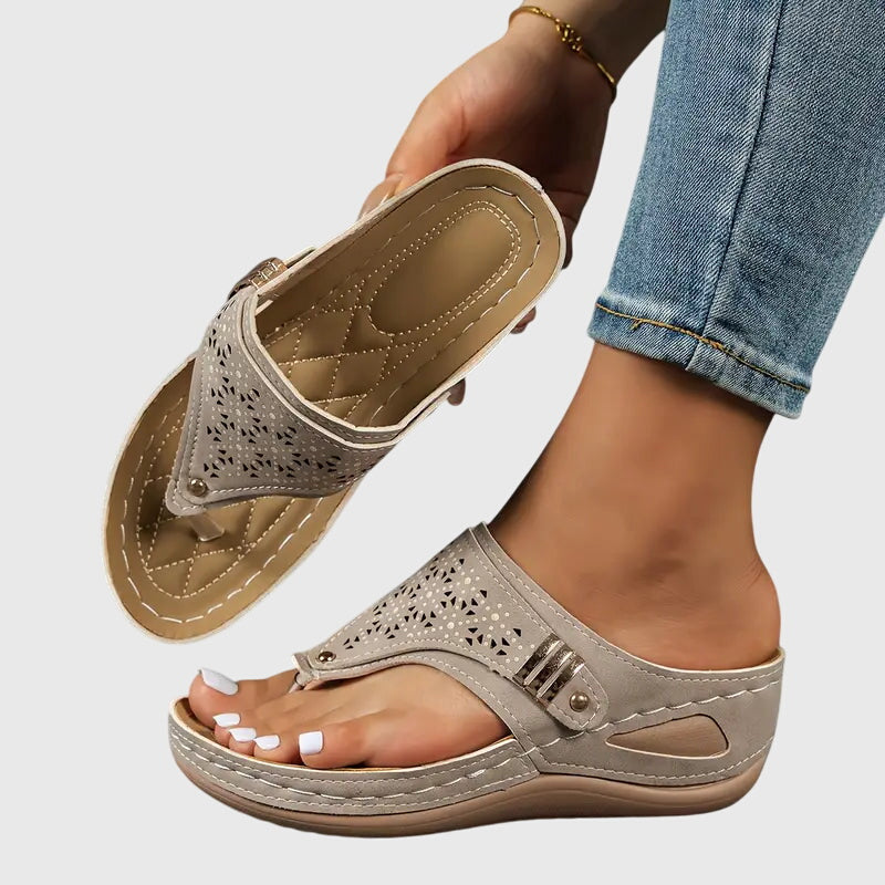 Sandálias ortopédicas femininas cunha slip-on com suporte plantar