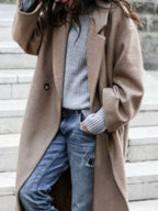 Casaco longo feminino oversized de inverno com fecho de botão único