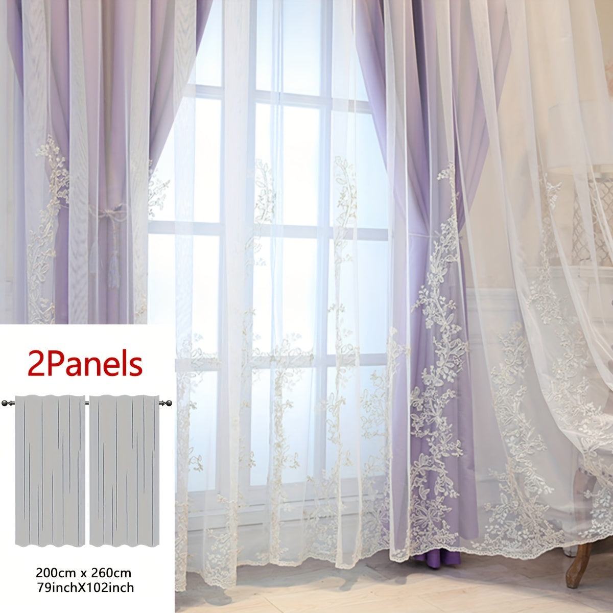 Cortinas bordadas fadas conjunto 2 painéis com filtragem de luz e argolas em poliéster