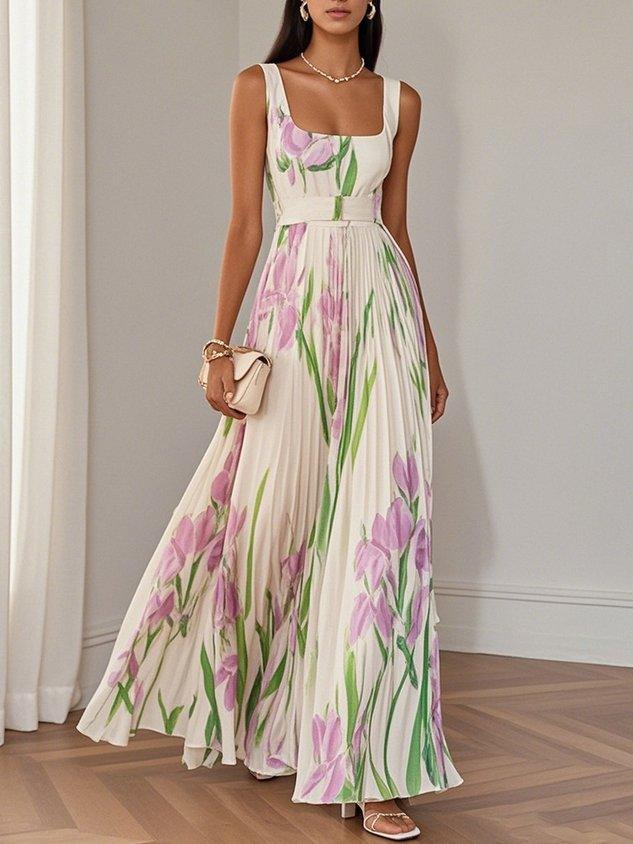 Vestido feminino floral corte A boho fluido estampado