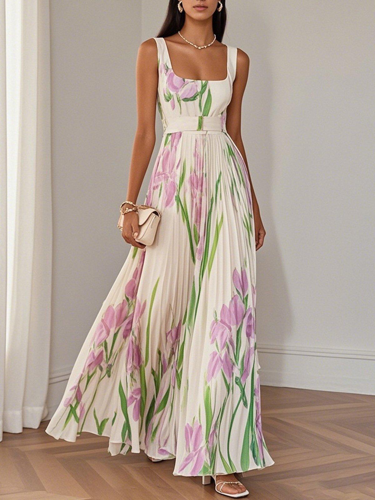 Vestido feminino floral corte A boho fluido estampado