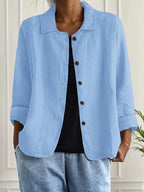 Cardigan feminino algodão linho leve estilo camisa corte relaxado