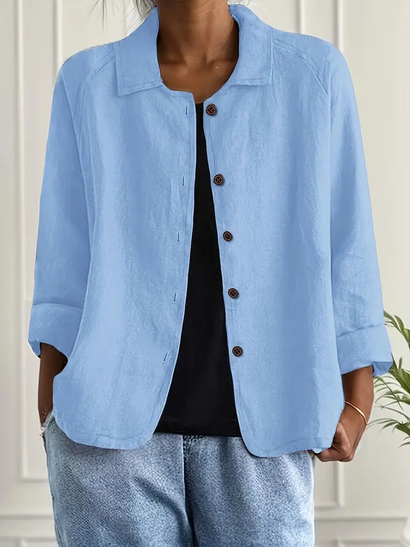 Cardigan feminino algodão linho leve estilo camisa corte relaxado