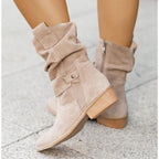 Botins slouch femininos com punho dobrável e salto bloco baixo