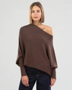 Camisola feminina assimétrica drapeada com gola swing