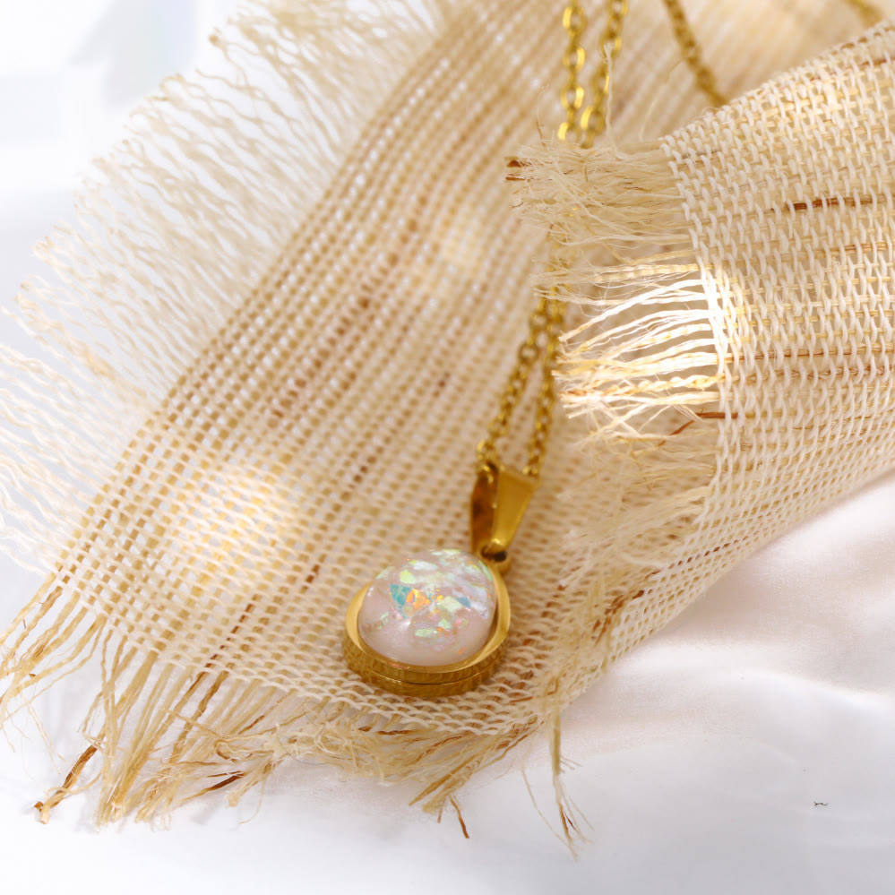 Colar pingente opala natural 18K em forma de gota, ouro minimalista elegante