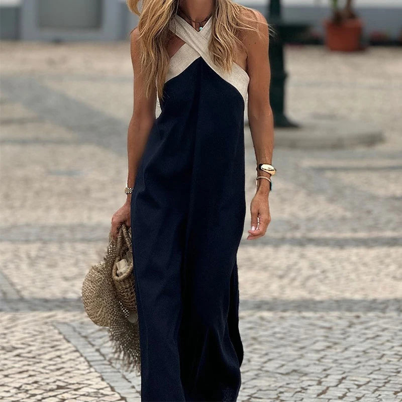 Vestido maxi decote cruzado costas abertas feminino elegante para ocasião especial