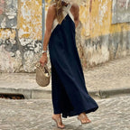 Vestido maxi decote cruzado costas abertas feminino elegante para ocasião especial