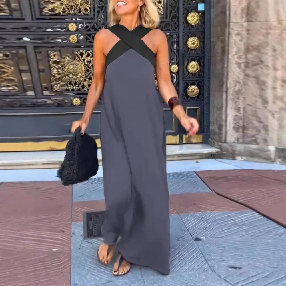 Vestido maxi decote cruzado costas abertas feminino elegante para ocasião especial