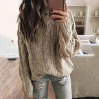 Camisola tricot cable knit ombro a descoberto manga comprida corte relaxado