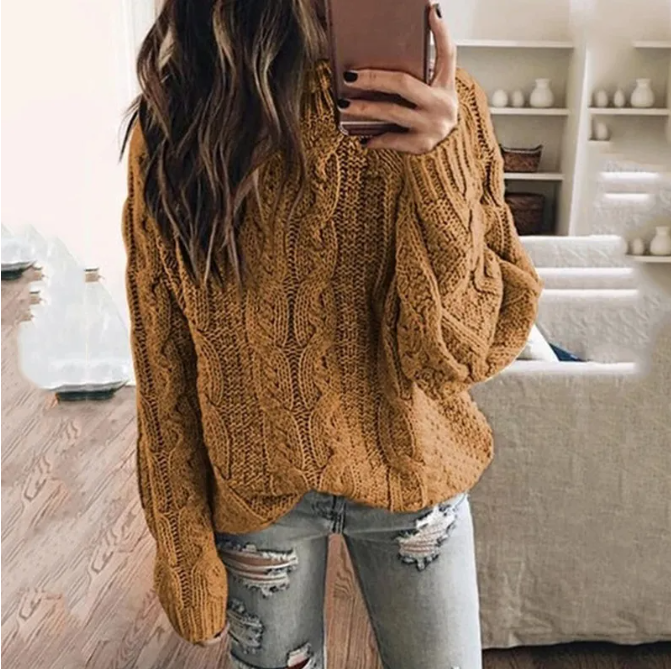Camisola tricot cable knit ombro a descoberto manga comprida corte relaxado