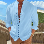 Camisa de algodão manga longa masculina caimento relaxado