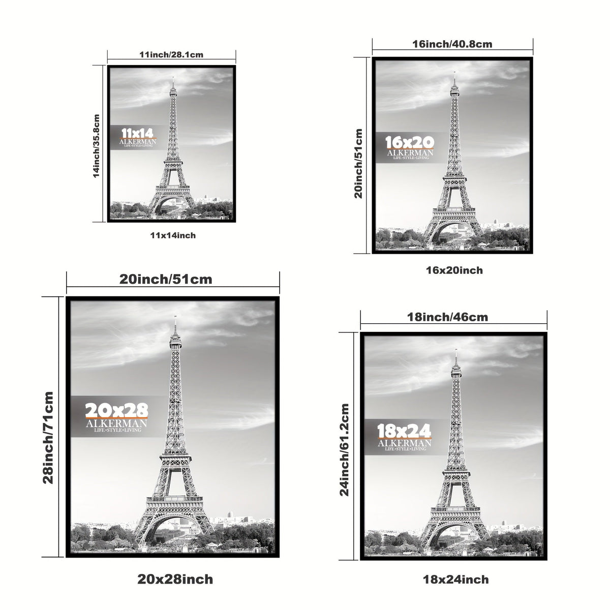 Molduras de fotos pretas conjunto 2 peças montagem em parede, estilo clássico A4 e 30x40 cm