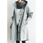 Casaco trench feminino longo com capuz ajustável em vários tons
