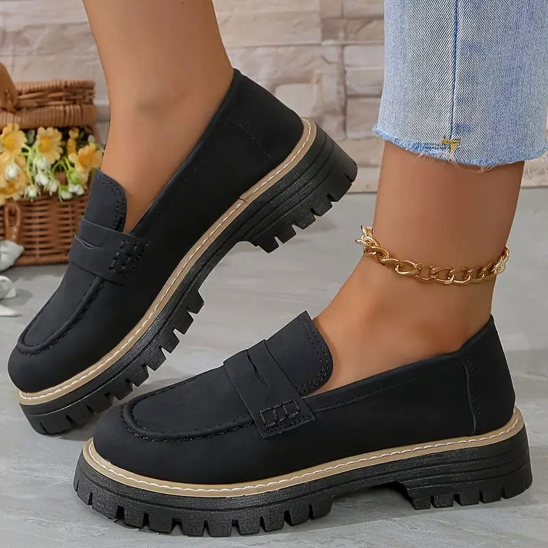 Women orthopedic platform loafers with arch support and lug sole