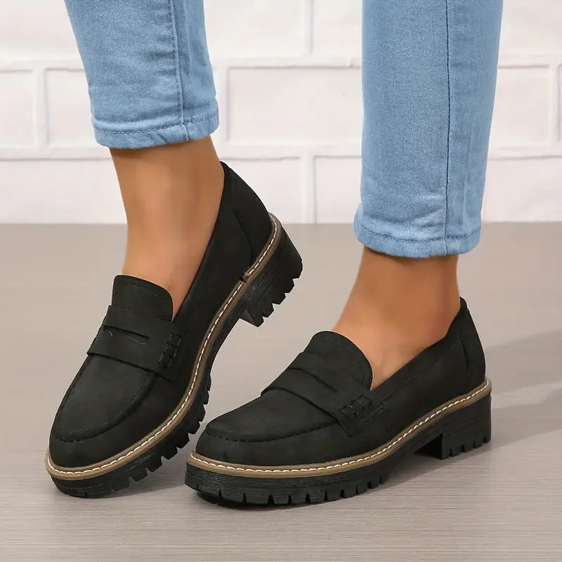 Women orthopedic platform loafers with arch support and lug sole
